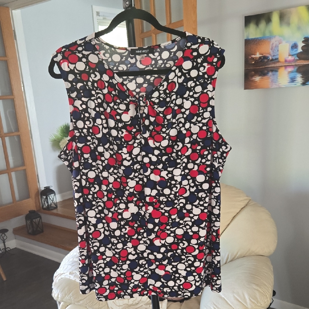 Nine West Red and Navy Dot Blouse